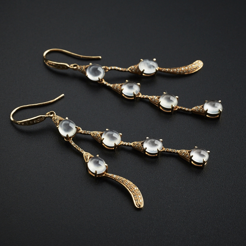 冰种翡翠蛋面耳坠- 红掌柜珠宝