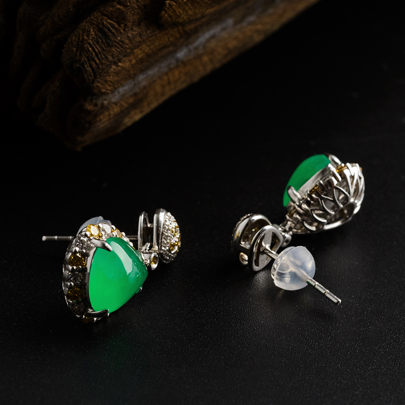 阳绿翡翠耳坠 - 红掌柜珠宝