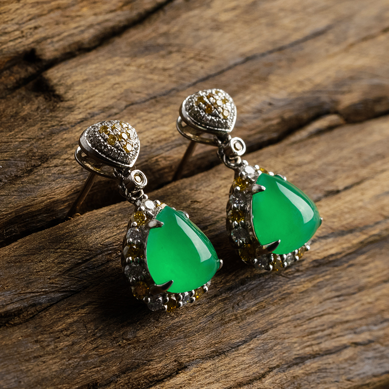 糯冰种翡翠耳坠 - 红掌柜珠宝