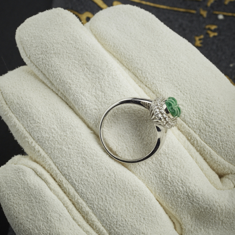 A货冰种翡翠树叶戒指 - 红掌柜珠宝