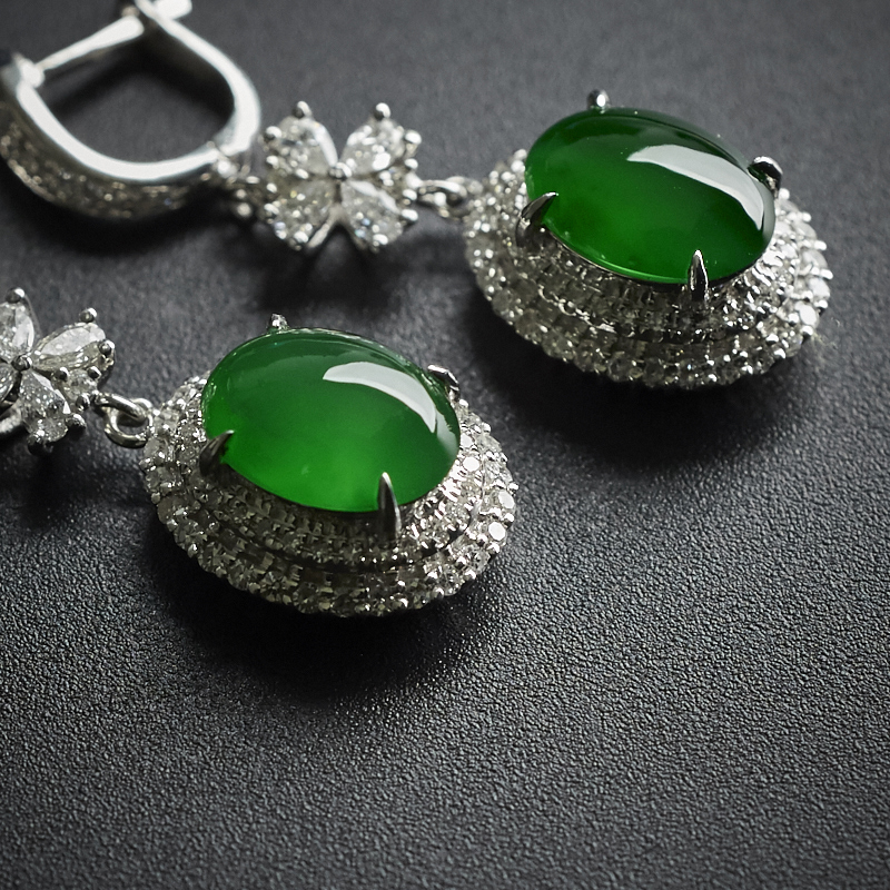 冰种翠绿耳环-红掌柜珠宝