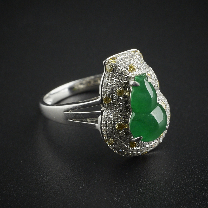 A货冰种翠绿葫芦戒指耳钉套装- 红掌柜珠宝