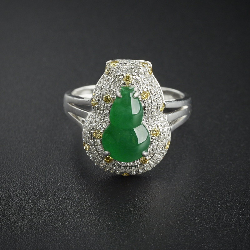 冰种翠绿葫芦戒指耳钉套装- 红掌柜珠宝