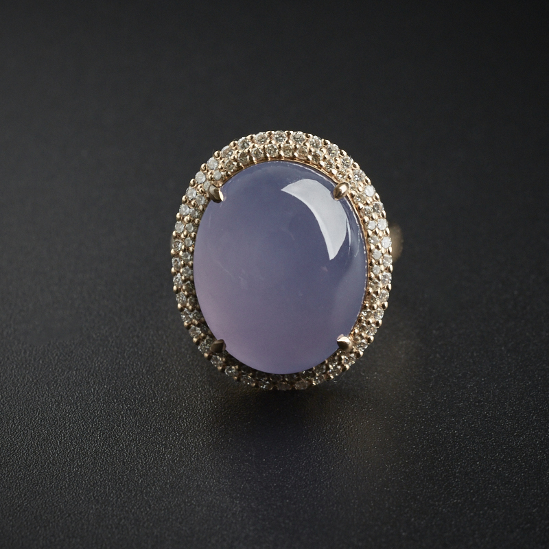 18K镶钻冰种翡翠紫罗兰戒指 - 红掌柜珠宝