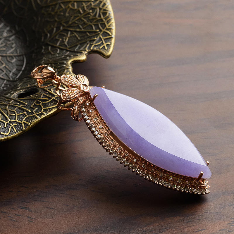 18K金镶钻细糯种翡翠紫罗兰吊坠 - 红掌柜珠宝