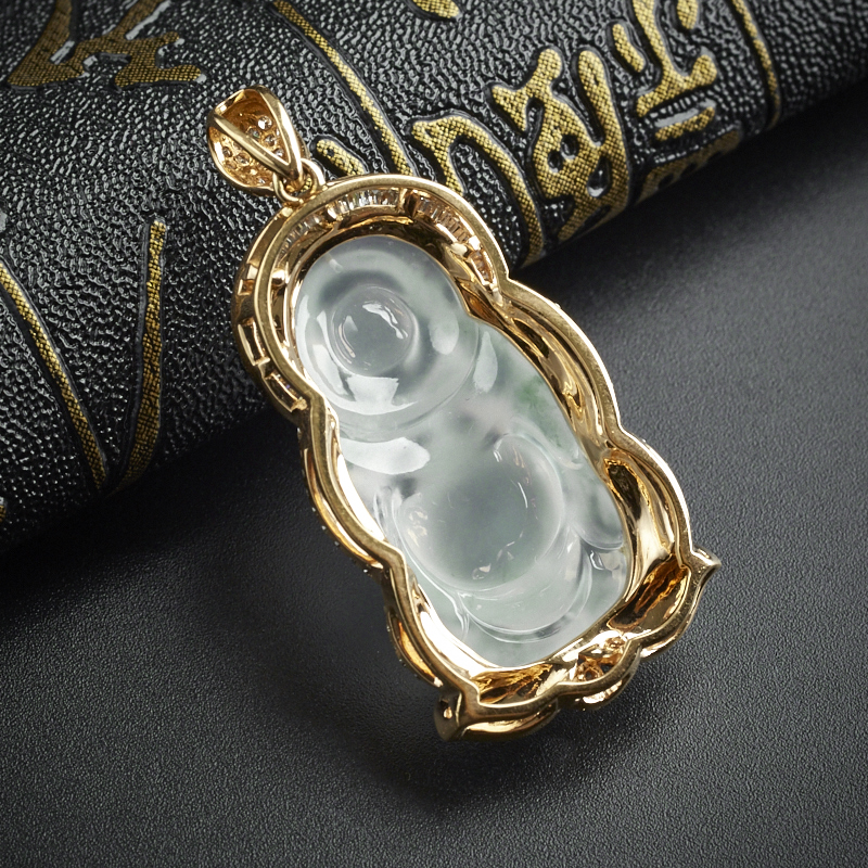 翡翠飘花站佛吊坠 - 红掌柜珠宝