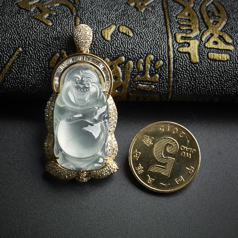 18K金镶冰种翡翠飘花佛吊坠 - 红掌柜珠宝