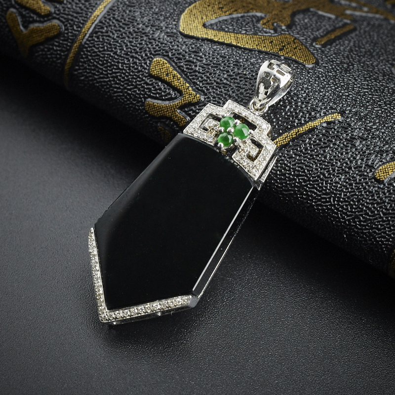 18K金镶冰糯种墨翠吊坠 - 红掌柜珠宝