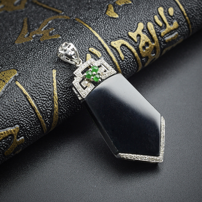 18K金镶冰糯种墨翠吊坠 - 红掌柜珠宝