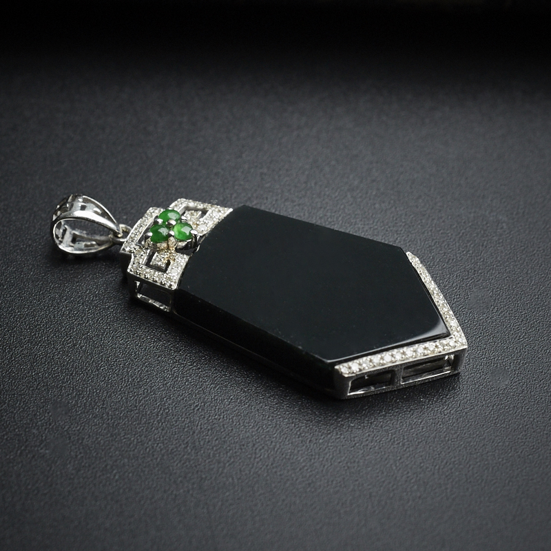 18K金镶冰糯种墨翠吊坠 - 红掌柜珠宝