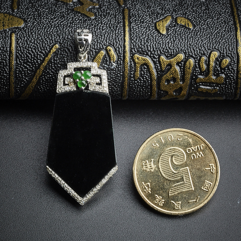 18K金镶冰糯种墨翠吊坠 - 红掌柜珠宝