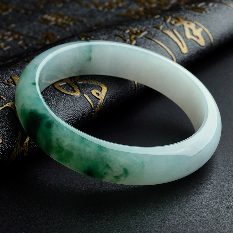 糯种飘蓝花翡翠手镯 - 红掌柜珠宝