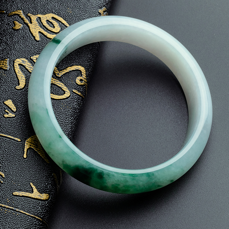 糯种飘蓝花翡翠手镯 - 红掌柜珠宝