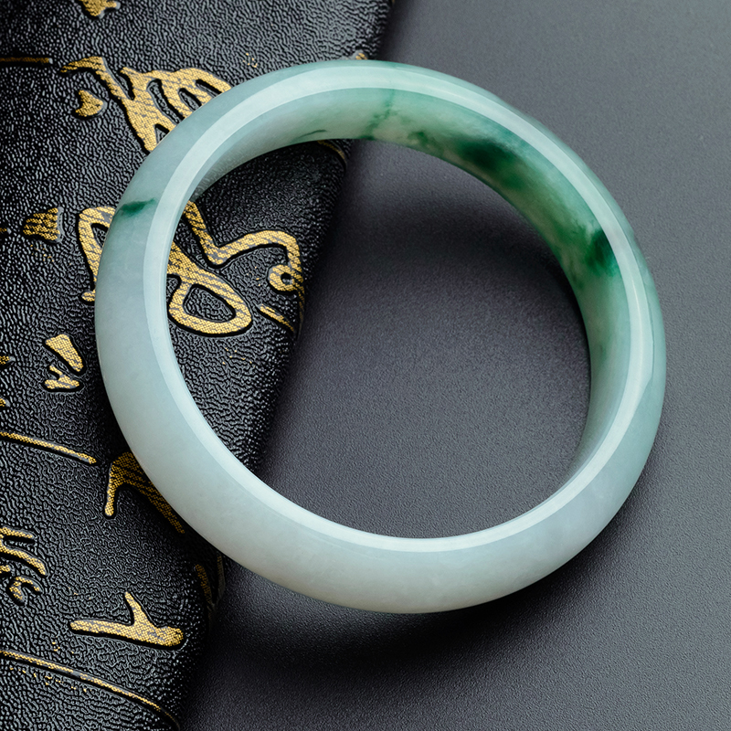 糯种飘蓝花翡翠手镯 - 红掌柜珠宝