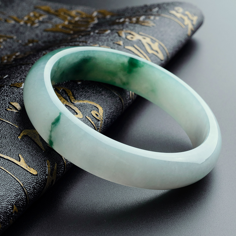 糯种飘蓝花翡翠手镯 - 红掌柜珠宝