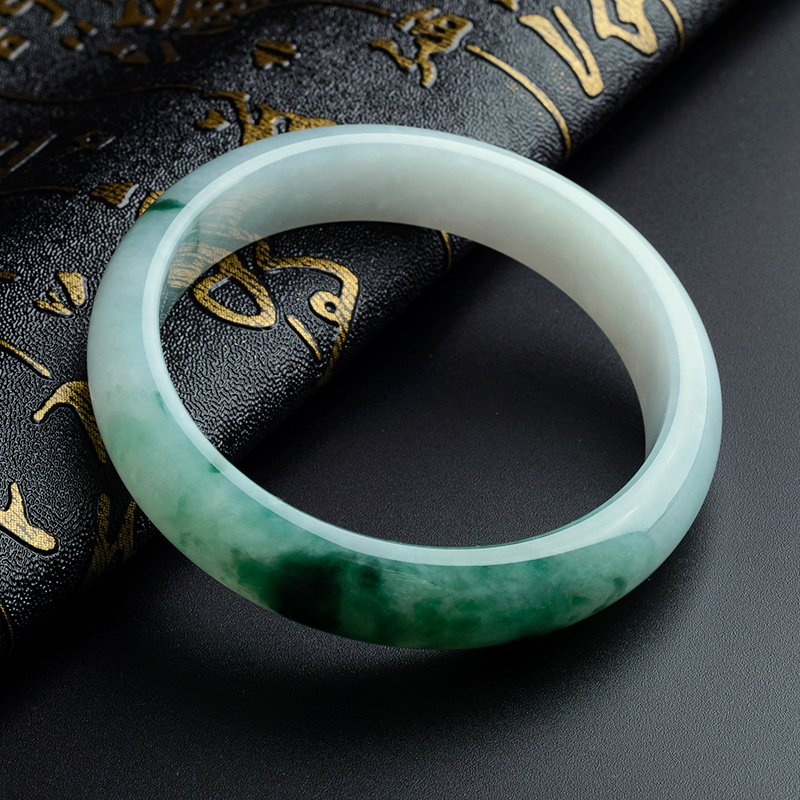 糯种飘蓝花翡翠手镯 - 红掌柜珠宝