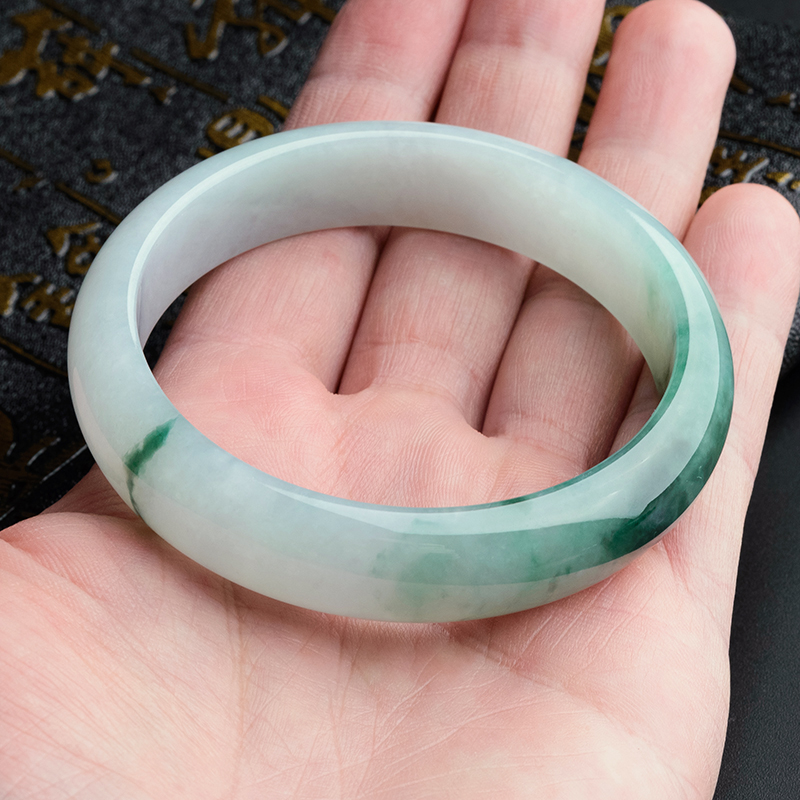 糯种飘蓝花翡翠手镯 - 红掌柜珠宝