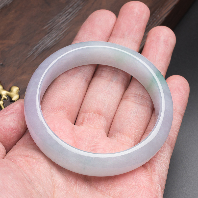 糯冰种浅紫飘绿翡翠手镯 - 红掌柜珠宝