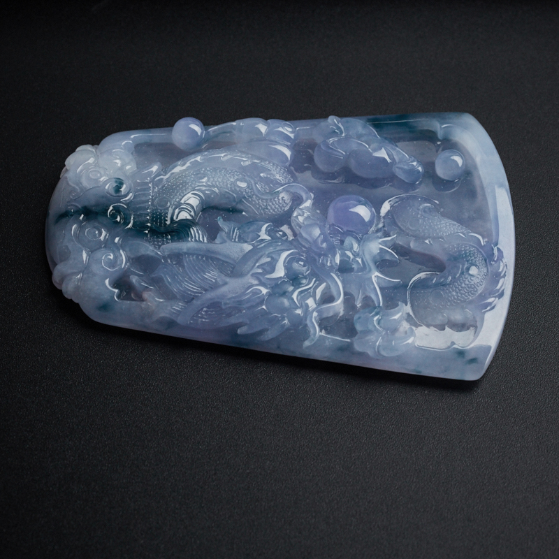 糯冰种紫罗兰翡翠龙牌-红掌柜珠宝