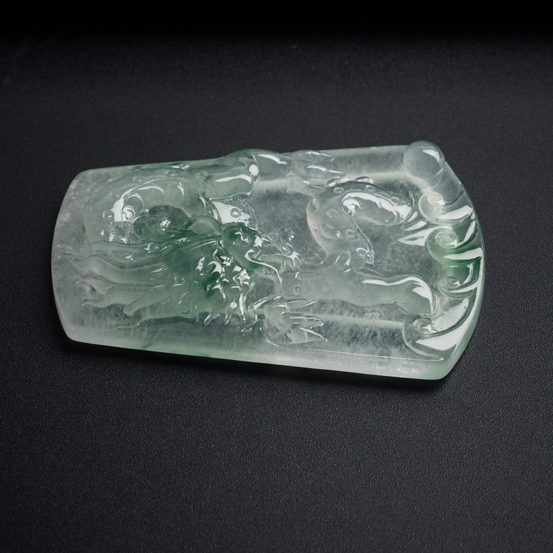 冰种飘蓝花龙牌吊坠-红掌柜珠宝