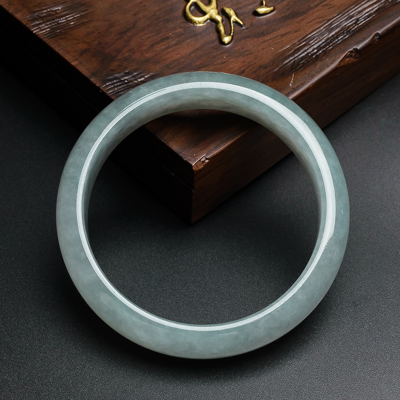 缅甸冰种青色翡翠手镯-红掌柜珠宝