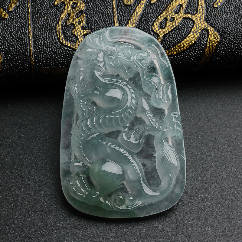 冰种飘花翡翠龙牌吊坠-红掌柜珠宝