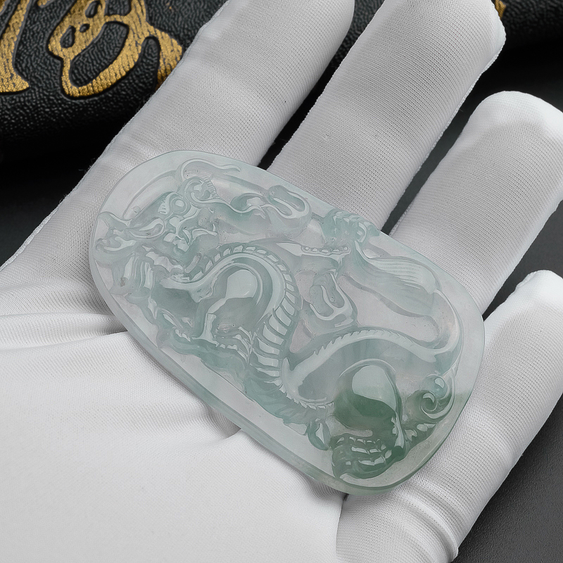 缅甸翡翠龙牌挂件-红掌柜珠宝