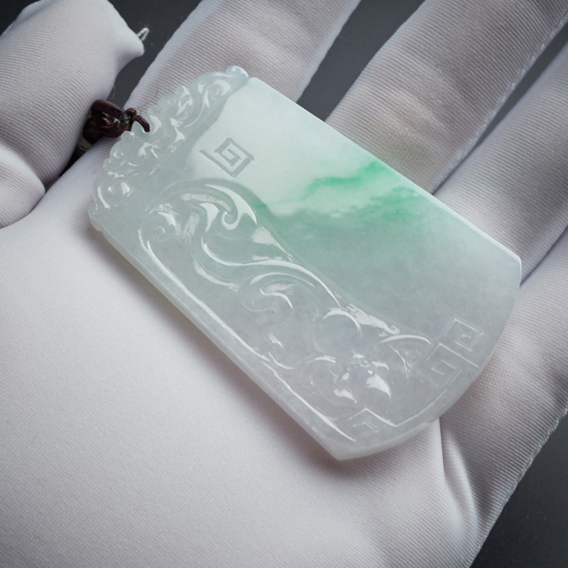 A货天然冰糯种飘翠如意牌 - 红掌柜珠宝