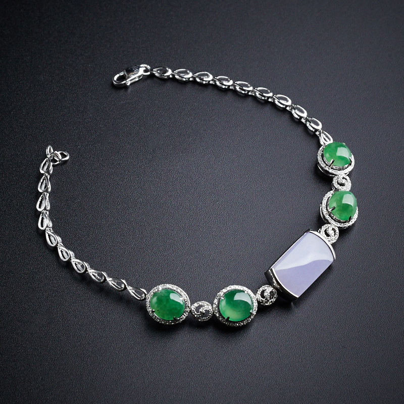 18K镶冰糯种翡翠手链-红掌柜珠宝