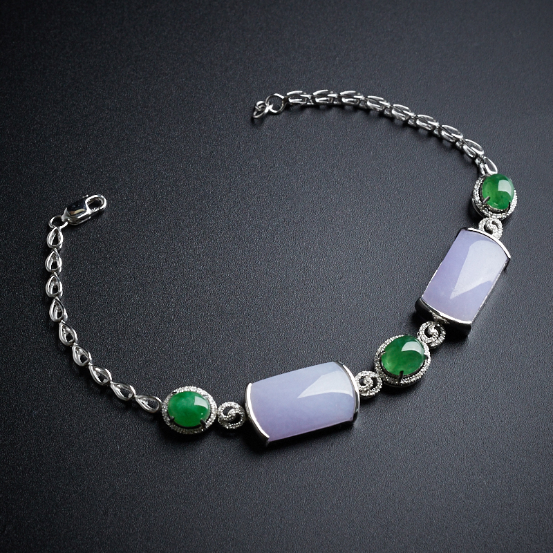 18K镶冰糯种翡翠手链-红掌柜珠宝