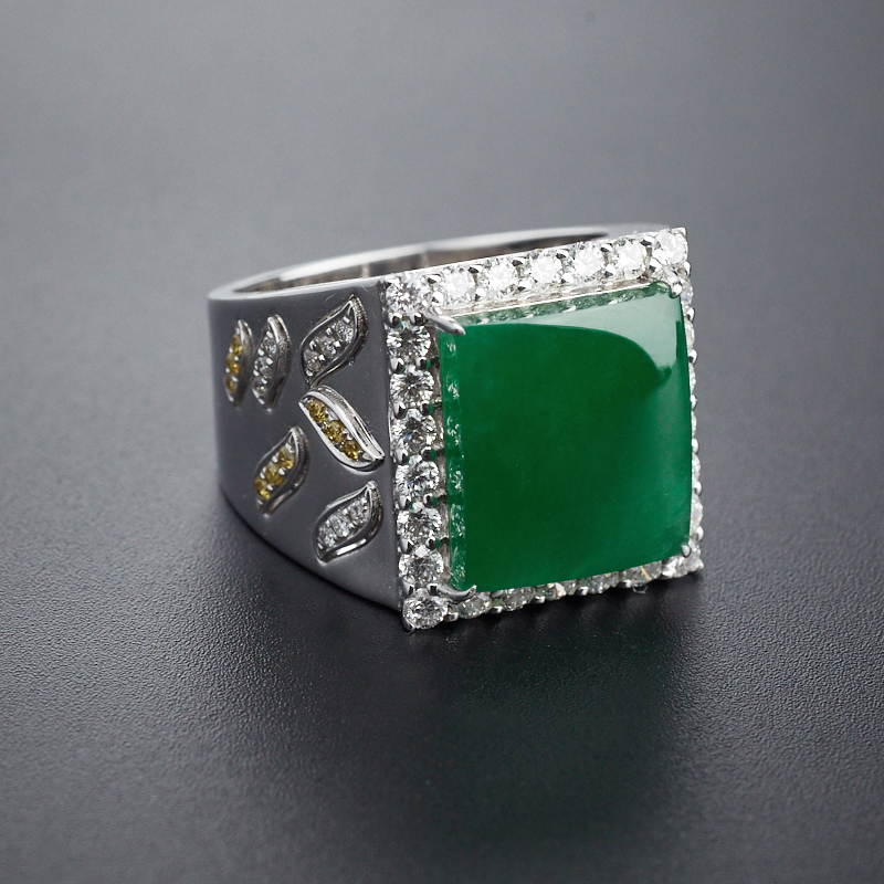 糯种翠色翡翠方形戒指-红掌柜珠宝