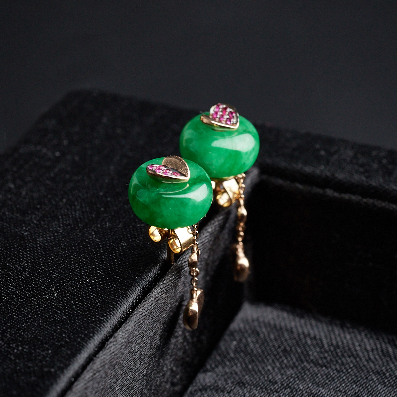 金镶糯种满绿翡翠耳环 - 红掌柜