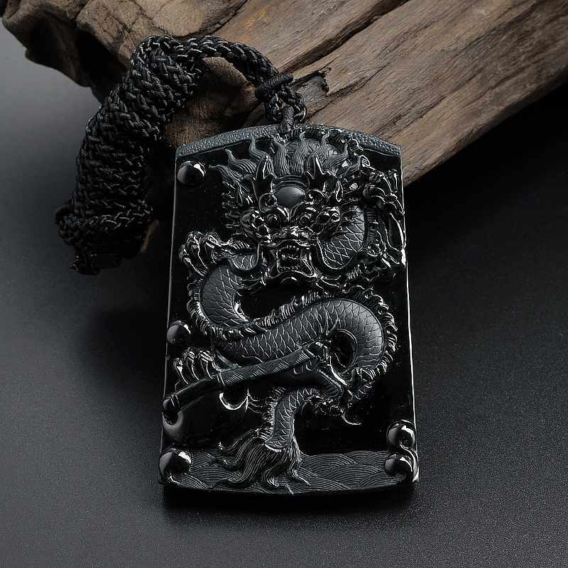 缅甸天然糯种墨翠翡翠龙牌吊坠-红掌柜