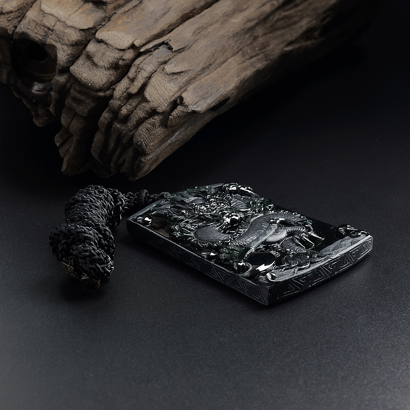 糯种墨翠翡翠龙牌吊坠-红掌柜