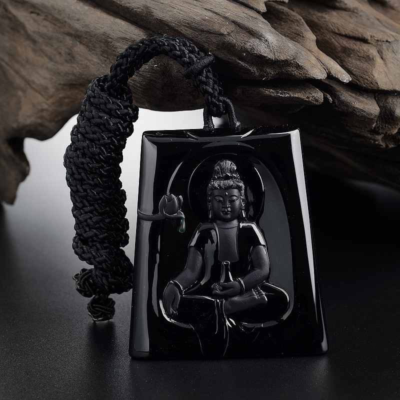 缅甸天然冰糯种墨翠翡翠大日如来吊坠-红掌柜