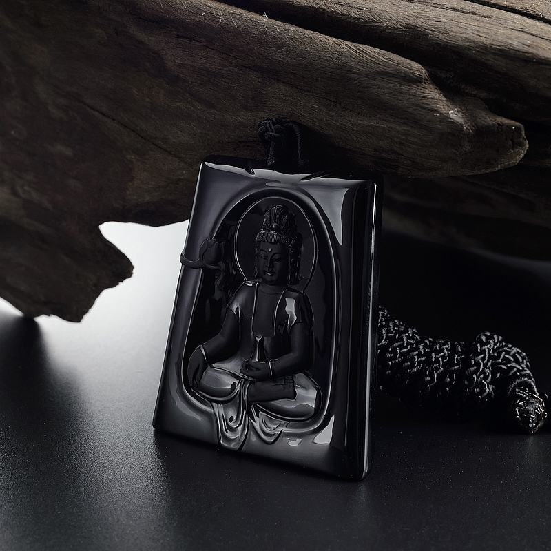 缅甸冰糯种墨翠翡翠大日如来吊坠-红掌柜