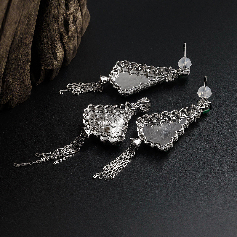 糯种翠色翡翠耳钉吊坠套装 - 红掌柜