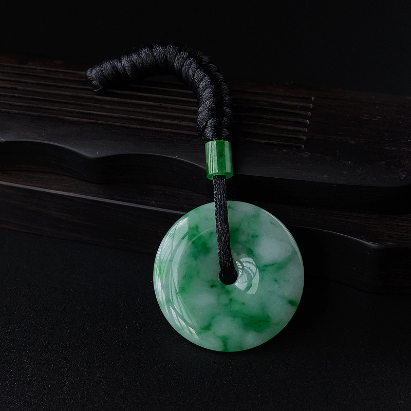 缅甸天然飘绿翡翠平安扣吊坠-红掌柜