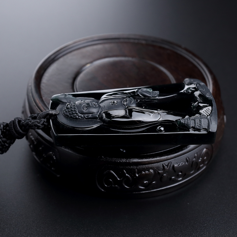 缅甸天然冰糯种墨翠吊坠-红掌柜