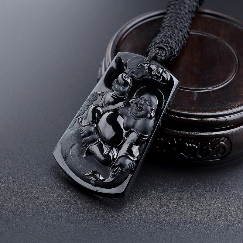 缅甸冰糯种墨翠弥勒佛吊坠-红掌柜