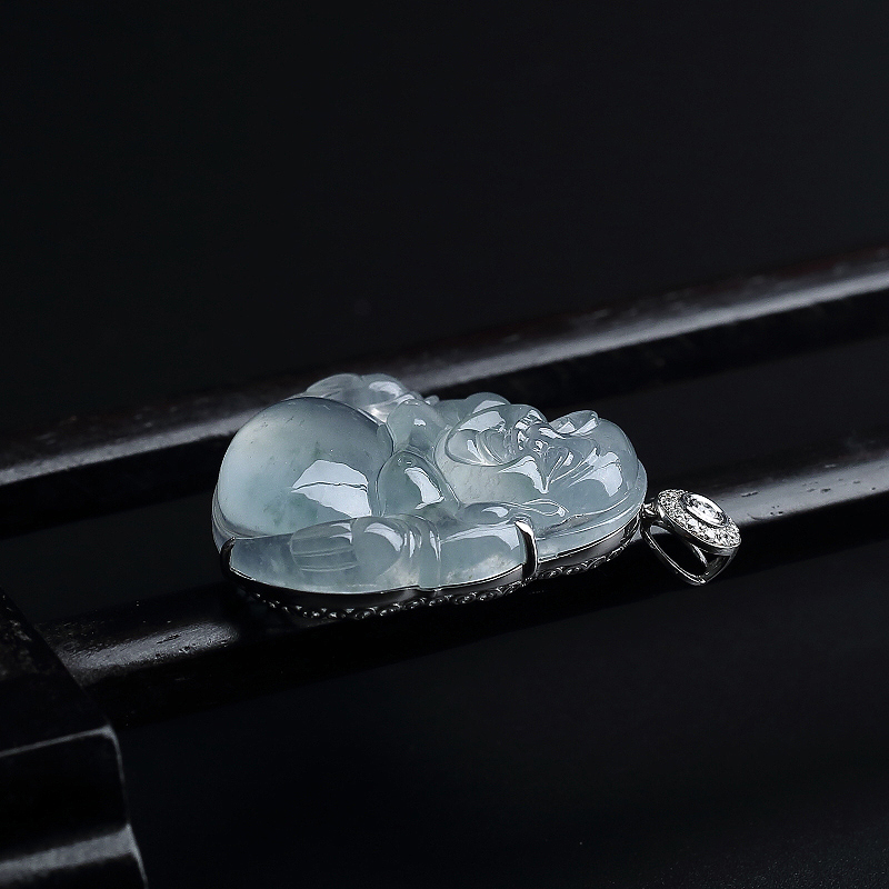 冰糯种飘花翡翠佛吊坠 - 红掌柜