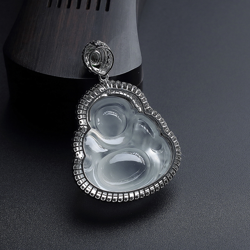 天然18K金镶冰糯种翡翠弥勒佛吊坠 - 红掌柜