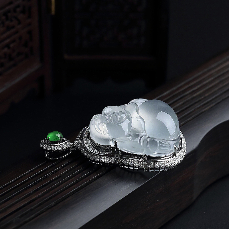 冰糯种翡翠弥勒佛吊坠 - 红掌柜