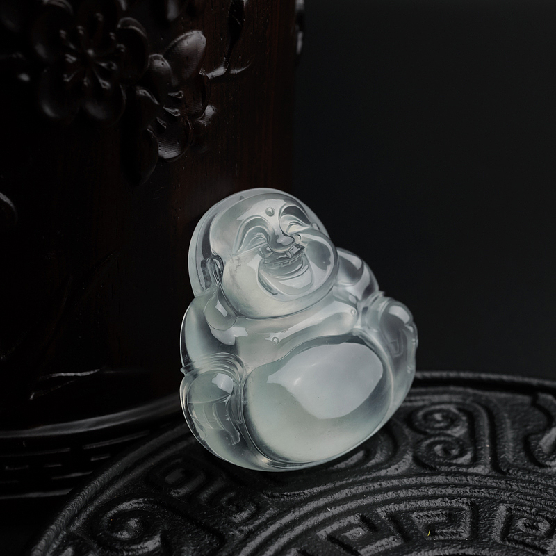 天然冰种浅绿翡翠弥勒佛吊坠-红掌柜