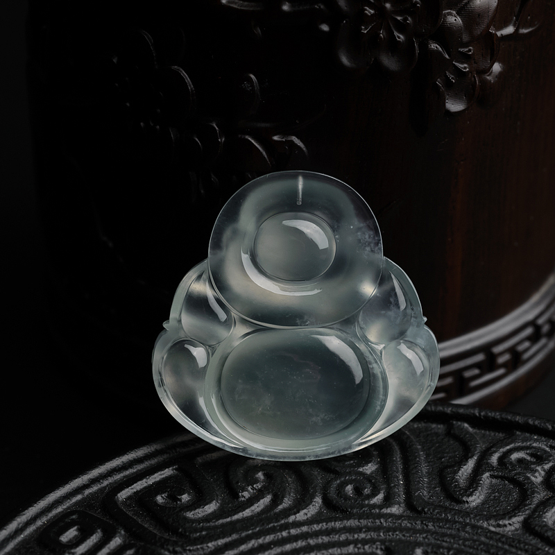 缅甸天然浅绿翡翠弥勒佛吊坠-红掌柜