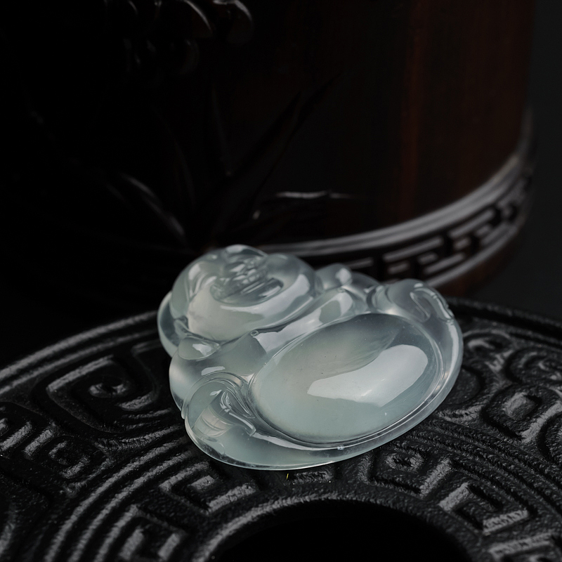 缅甸天然冰种翡翠弥勒佛吊坠-红掌柜