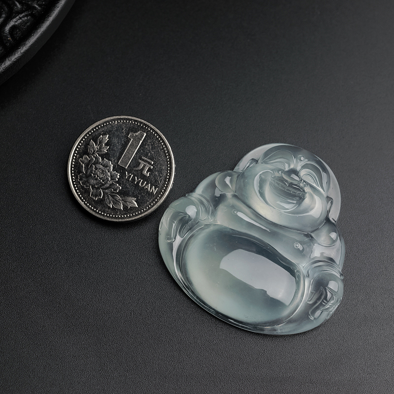 冰种浅绿翡翠弥勒佛吊坠-红掌柜