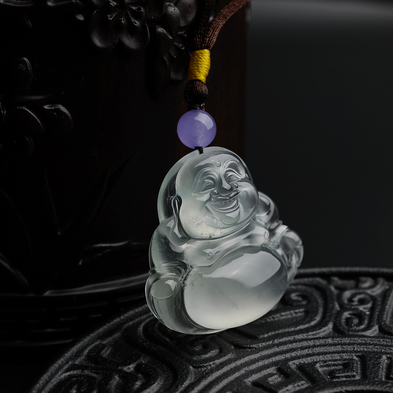 天然冰种浅绿翡翠弥勒佛吊坠-红掌柜
