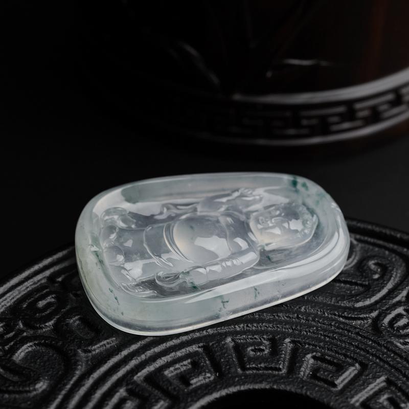 缅甸冰种飘花翡翠释迦摩尼吊坠-红掌柜