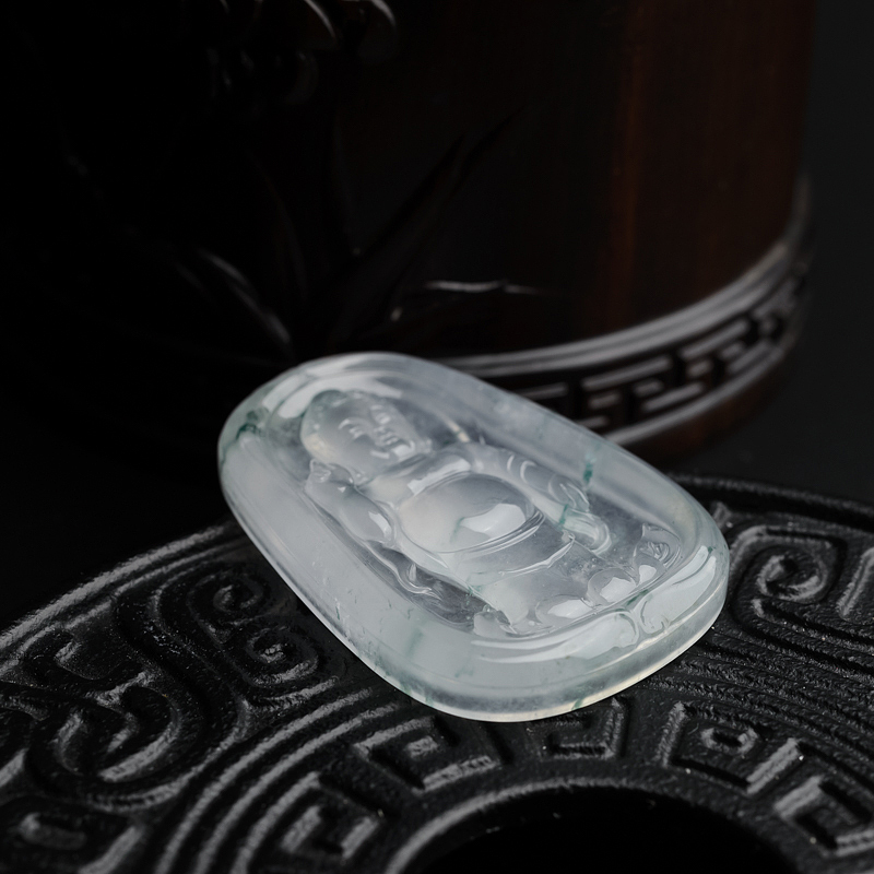 缅甸天然冰种翡翠释迦摩尼吊坠-红掌柜